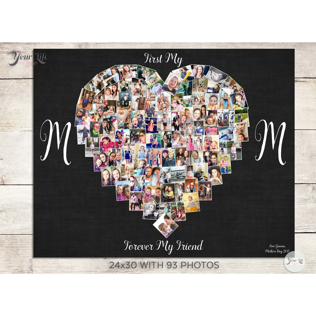 MOM Photo Collage Heart, Heart Shape Custom Photo Canvas Prints