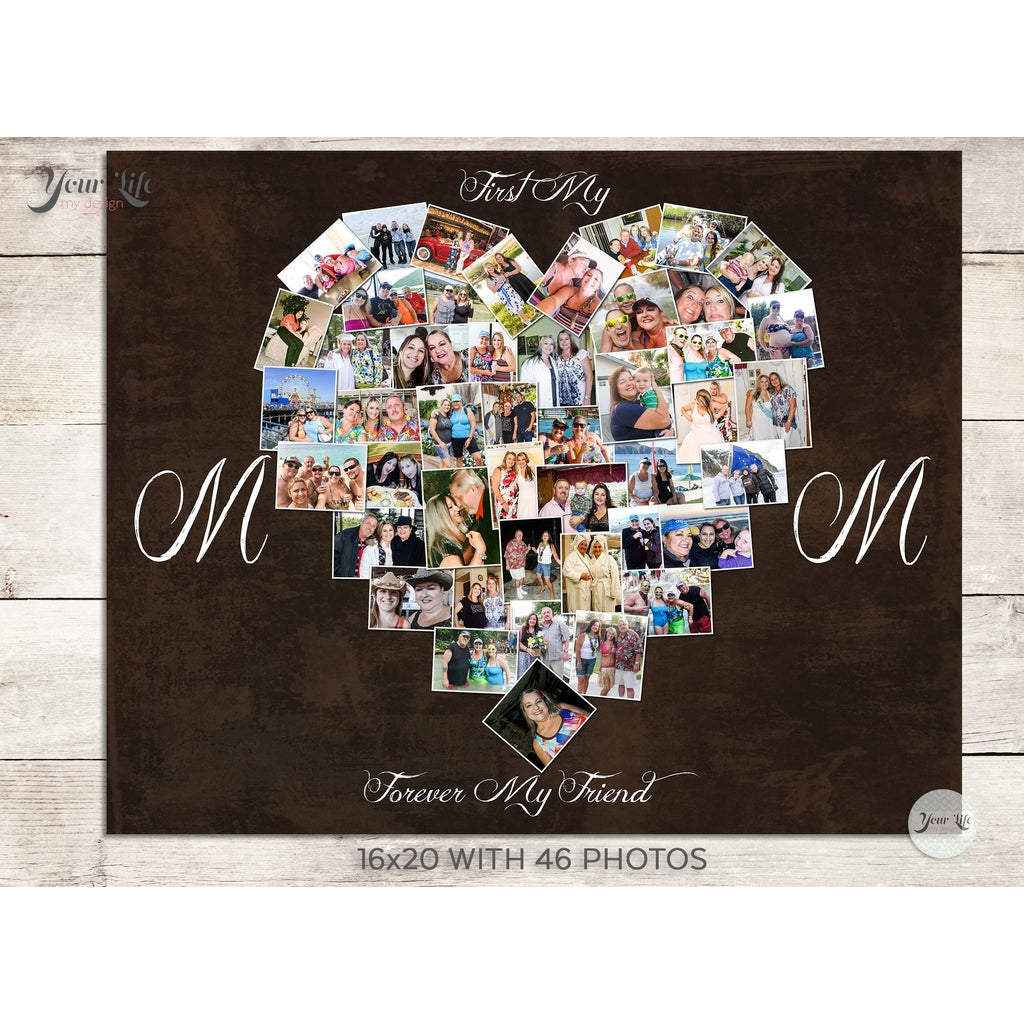 MOM Photo Collage Heart, Heart Shape Custom Photo Canvas Prints