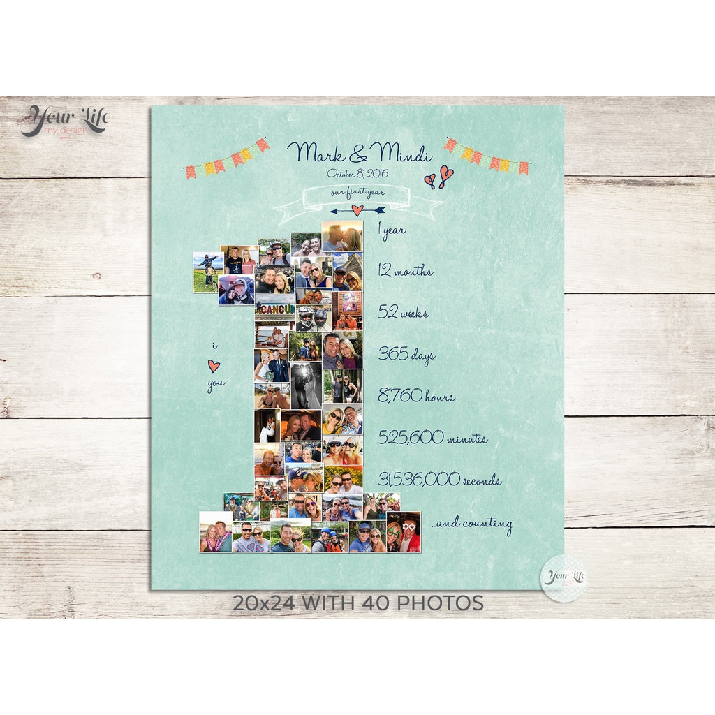 1st Anniversary, Number &#39;1&#39; with &#39;Banners&#39; Photo Collage