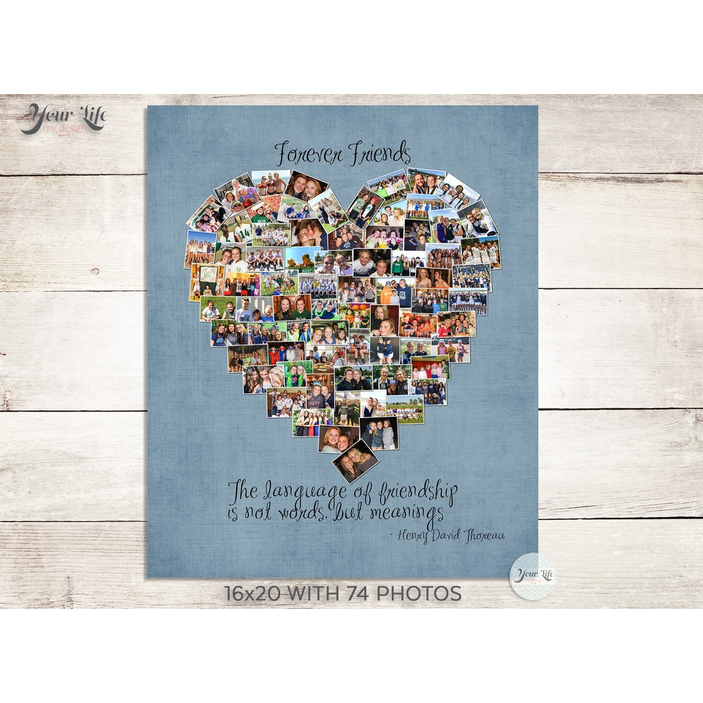Best Friends Heart Photo Collage, Custom Best Friends Print Canvas Gifts