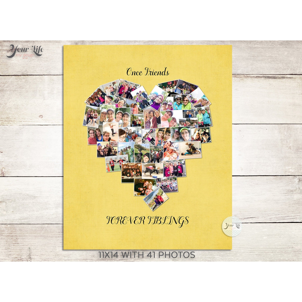 Best Friend Photo Collage, Heart Shape Custom Photo Canvas Prints