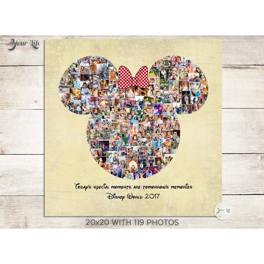Minnie Mouse Photo Collage, Custom Minnie Head Shape ,Custom Photo Canvas Prints