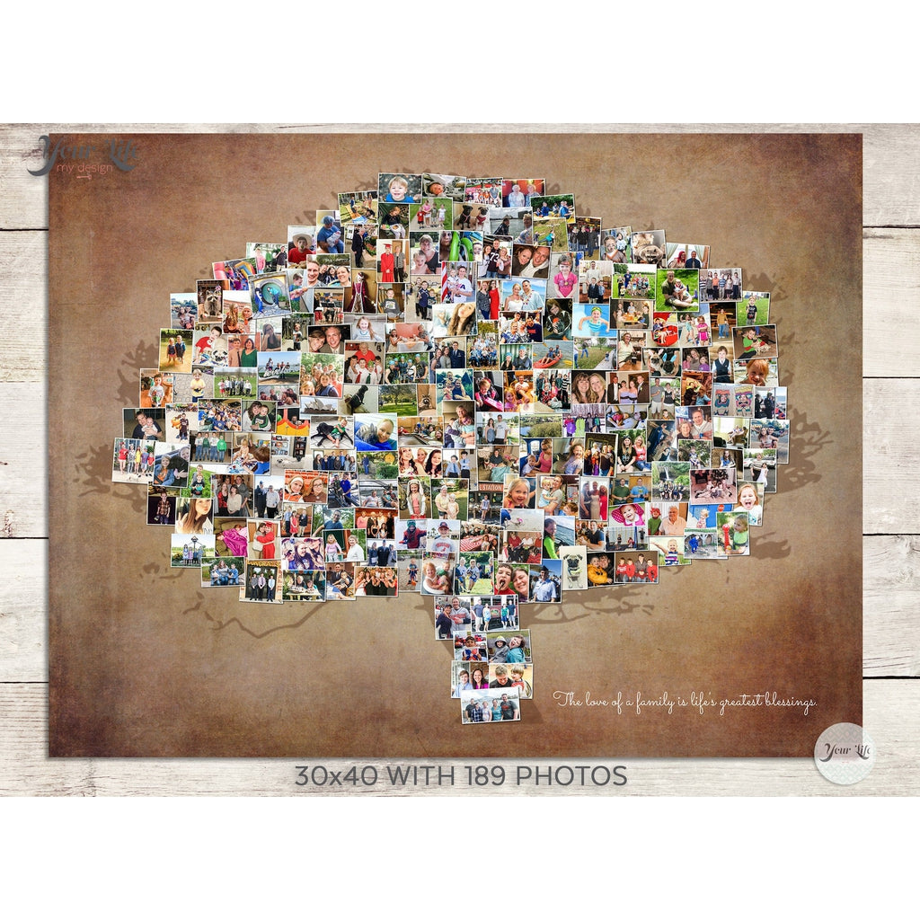 Family Tree Photo Collage, Tree Shape Custom Photo Canvas Prints