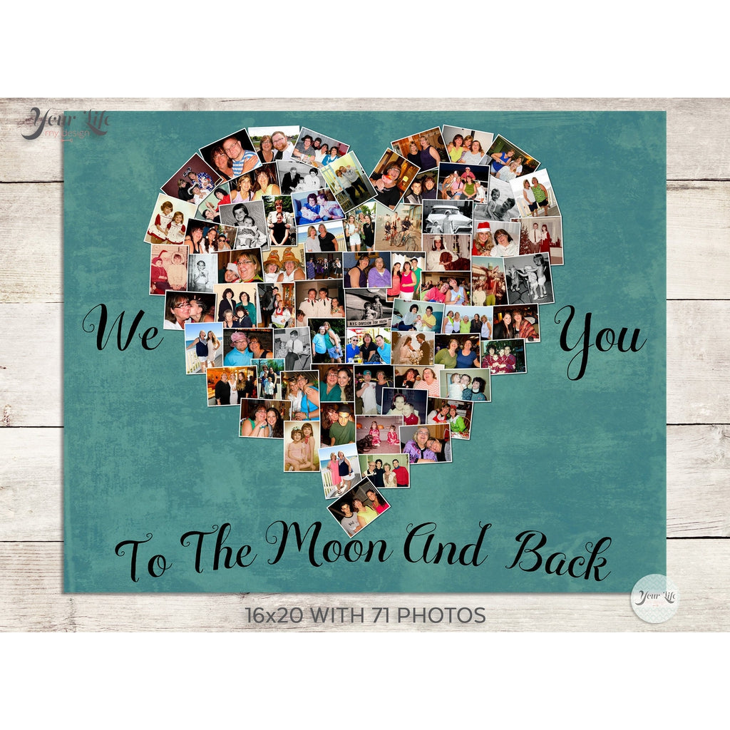 I Love You To The Moon & Back, Heart Shape, Custom Photo Canvas Prints