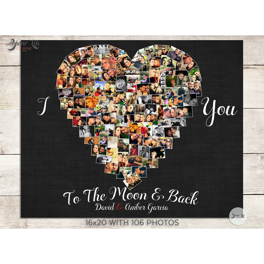 I Love You To The Moon & Back, Heart Shape, Custom Photo Canvas Prints
