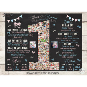 Twins - Bows and Bowties 1st Birthday Photo Collage