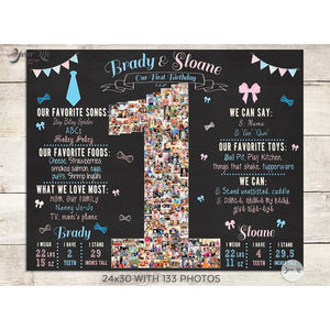 Twins - Bows and Bowties 1st Birthday Photo Collage