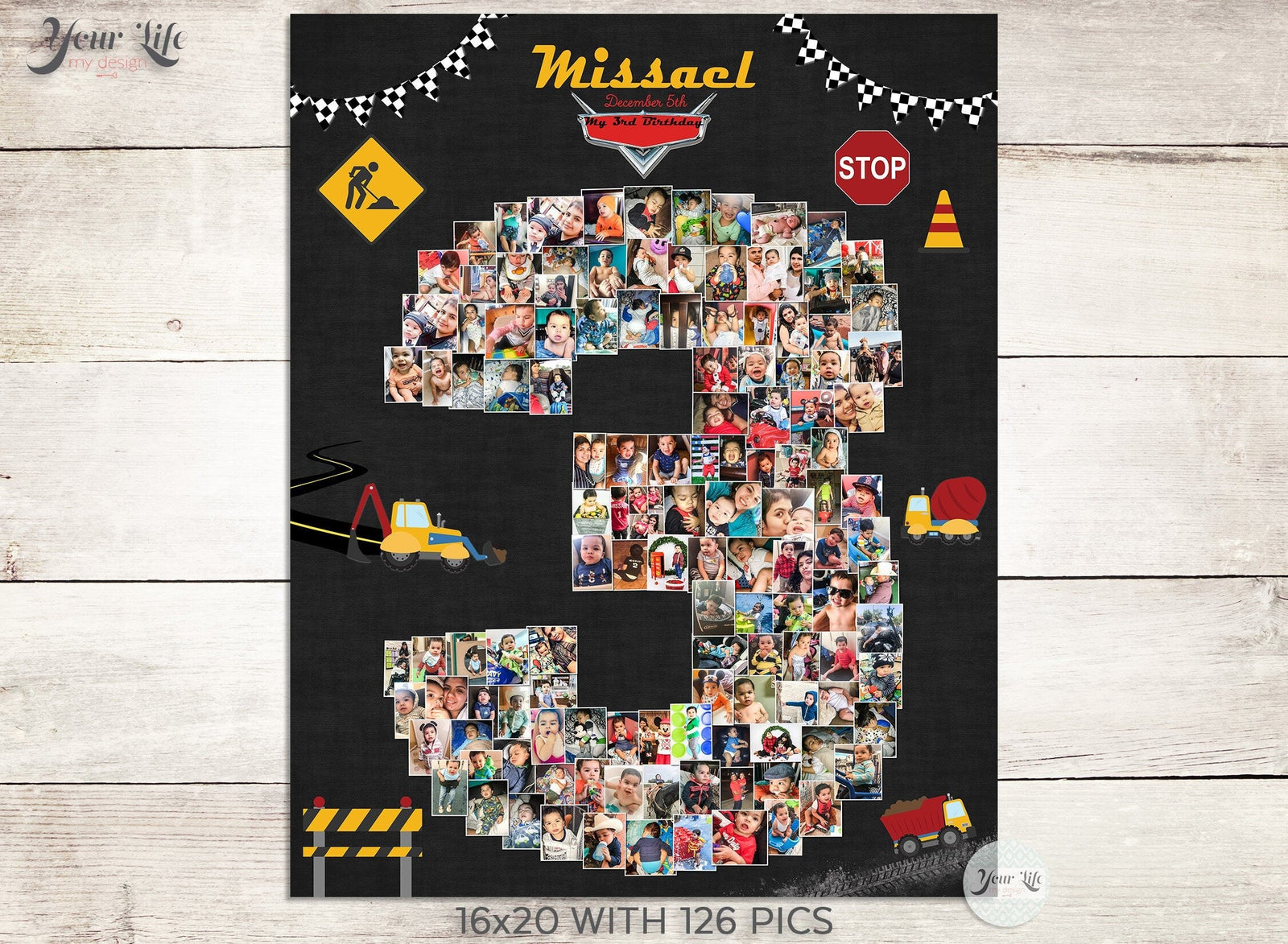 3rd Birthday Photo Collage - Construction Zone Party | Photo Canvas Prints