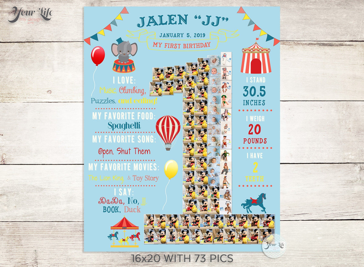 Circus Carnival 1st Birthday Photo Collage