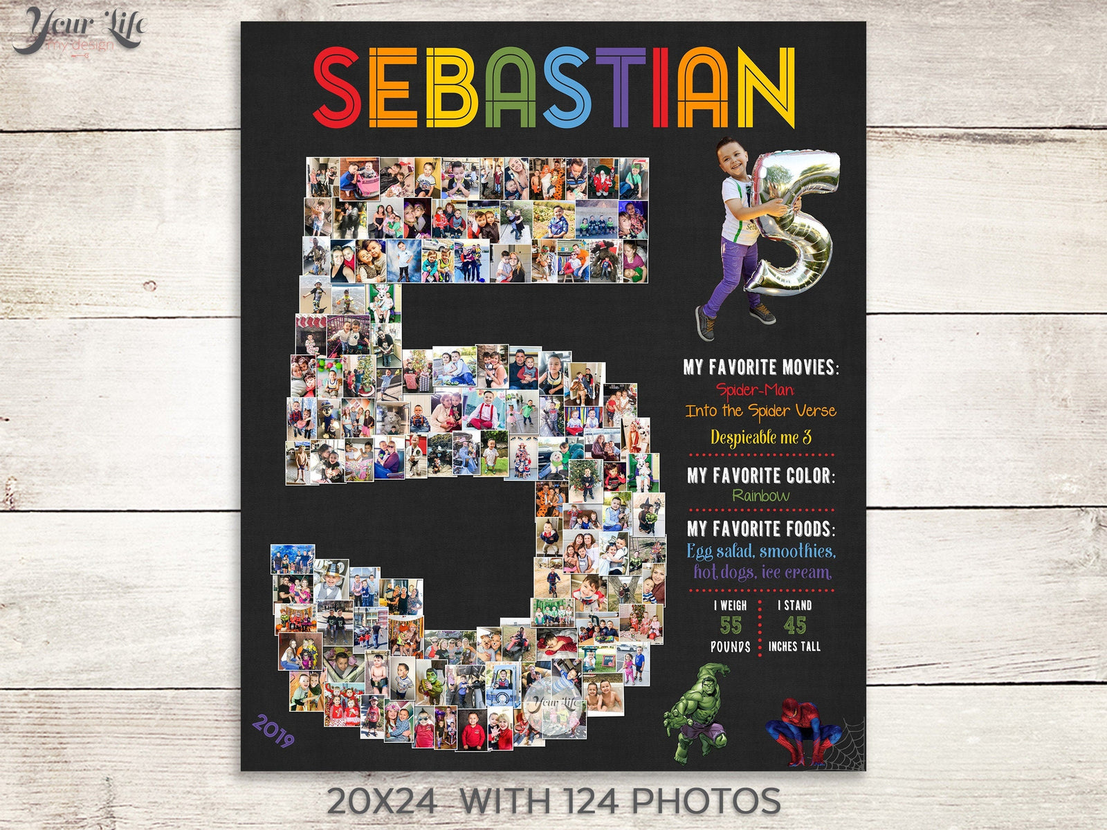 5th Birthday Photo Collage  - Superhero Rainbow | Photo Canvas Prints
