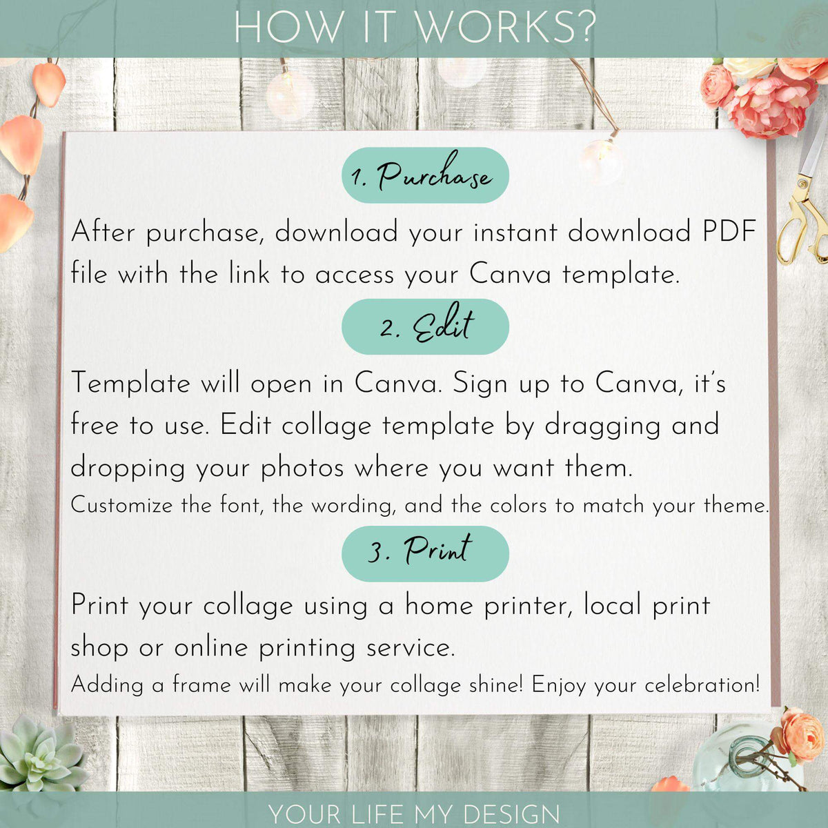 Heart Photo Collage Template for Canva, INSTANT DOWNLOAD, Editable Photo collage template, DIY Heart shape collage template 32 photos