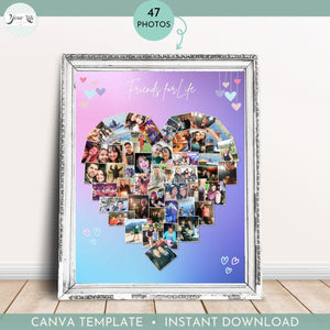 Heart Photo Collage Template for Canva, INSTANT DOWNLOAD, Editable Photo collage template, DIY Heart Shape Collage Template 47 photos