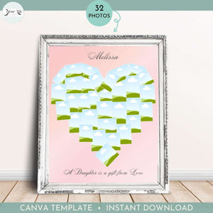 Heart Photo Collage Template for Canva, INSTANT DOWNLOAD, Editable Photo collage template, DIY Heart shape collage template 32 photos