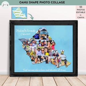 Oahu Photo Collage Template for Canva, INSTANT DOWNLOAD, Editable Photo collage template, DIY Oahu Hawaii Shape Collage Template 23 photos