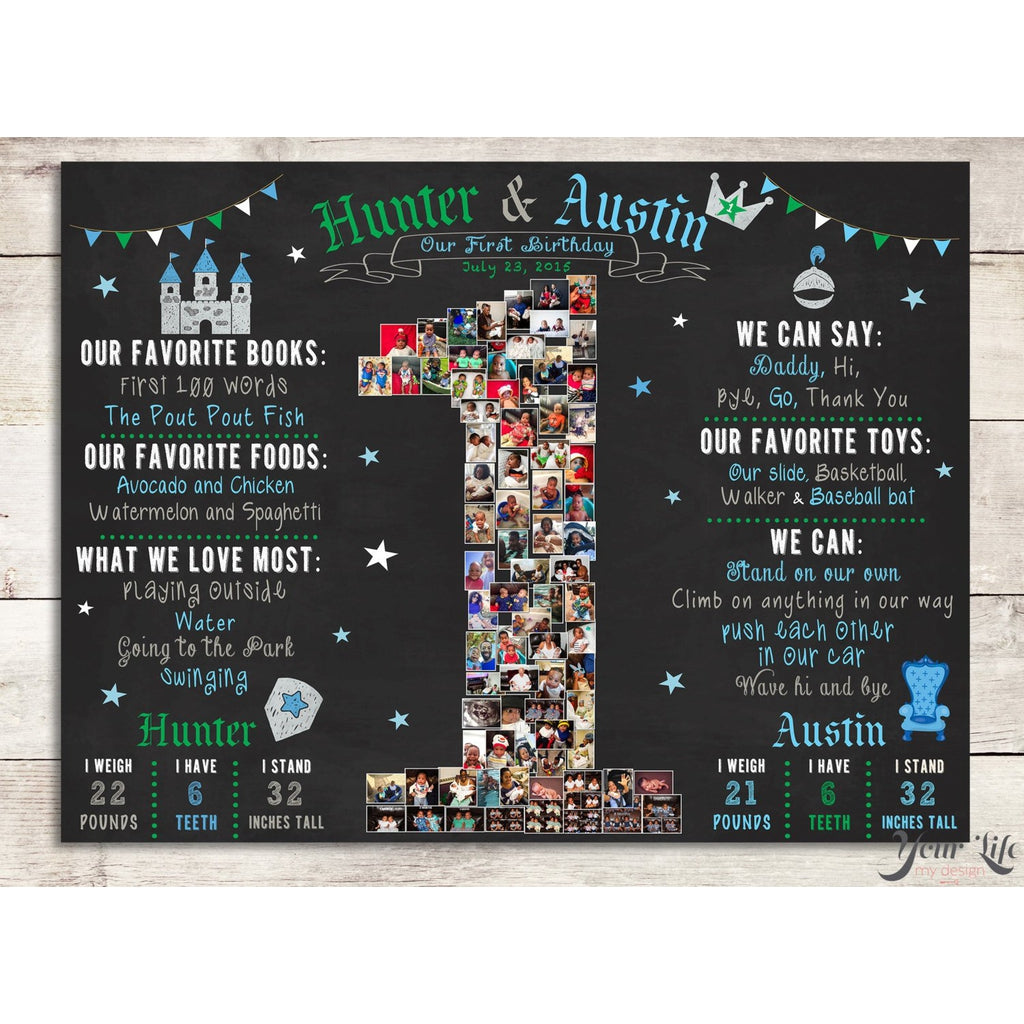 Twins 1st Birthday Photo Collage - Prince Party  | Photo Canvas Prints
