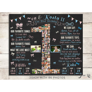 Twins - Bows and Bowties 1st Birthday Photo Collage