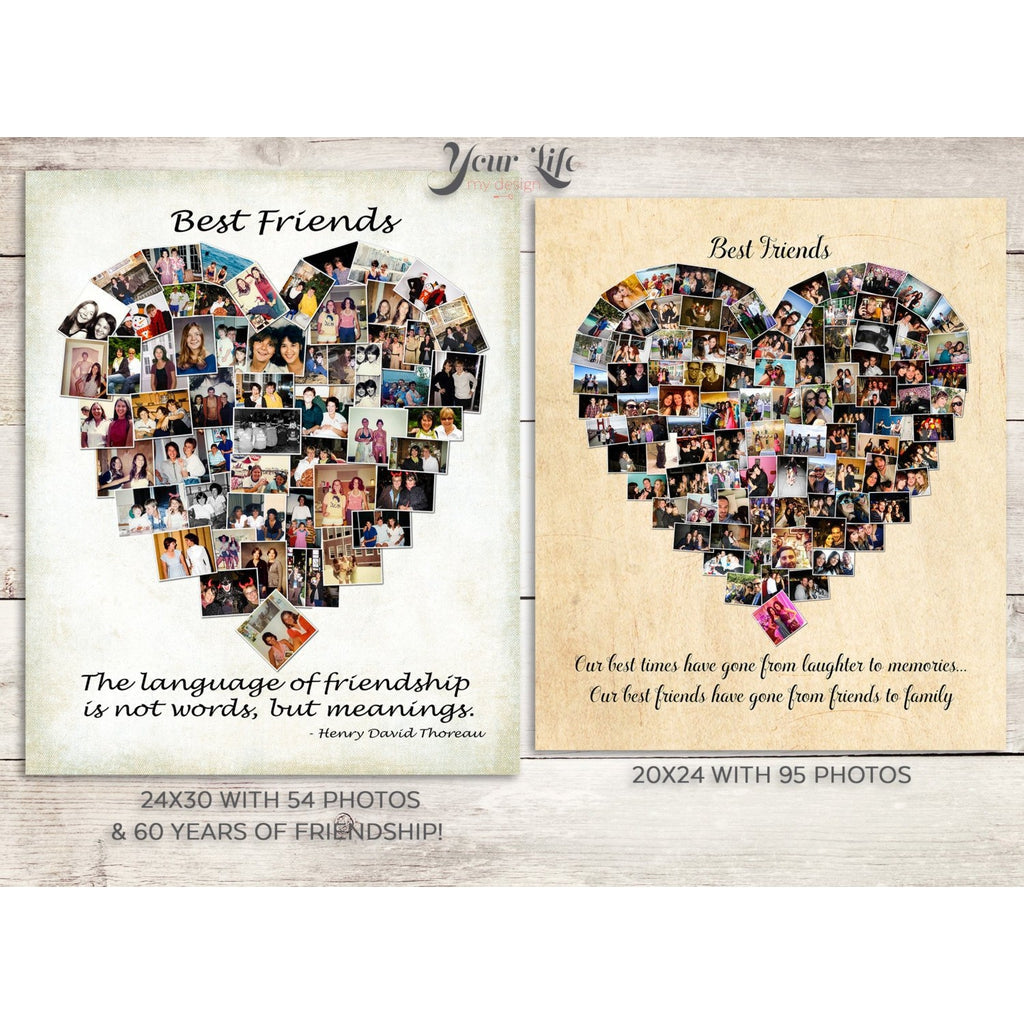 Best Friends Heart Photo Collage, Custom Best Friends Print Canvas Gifts