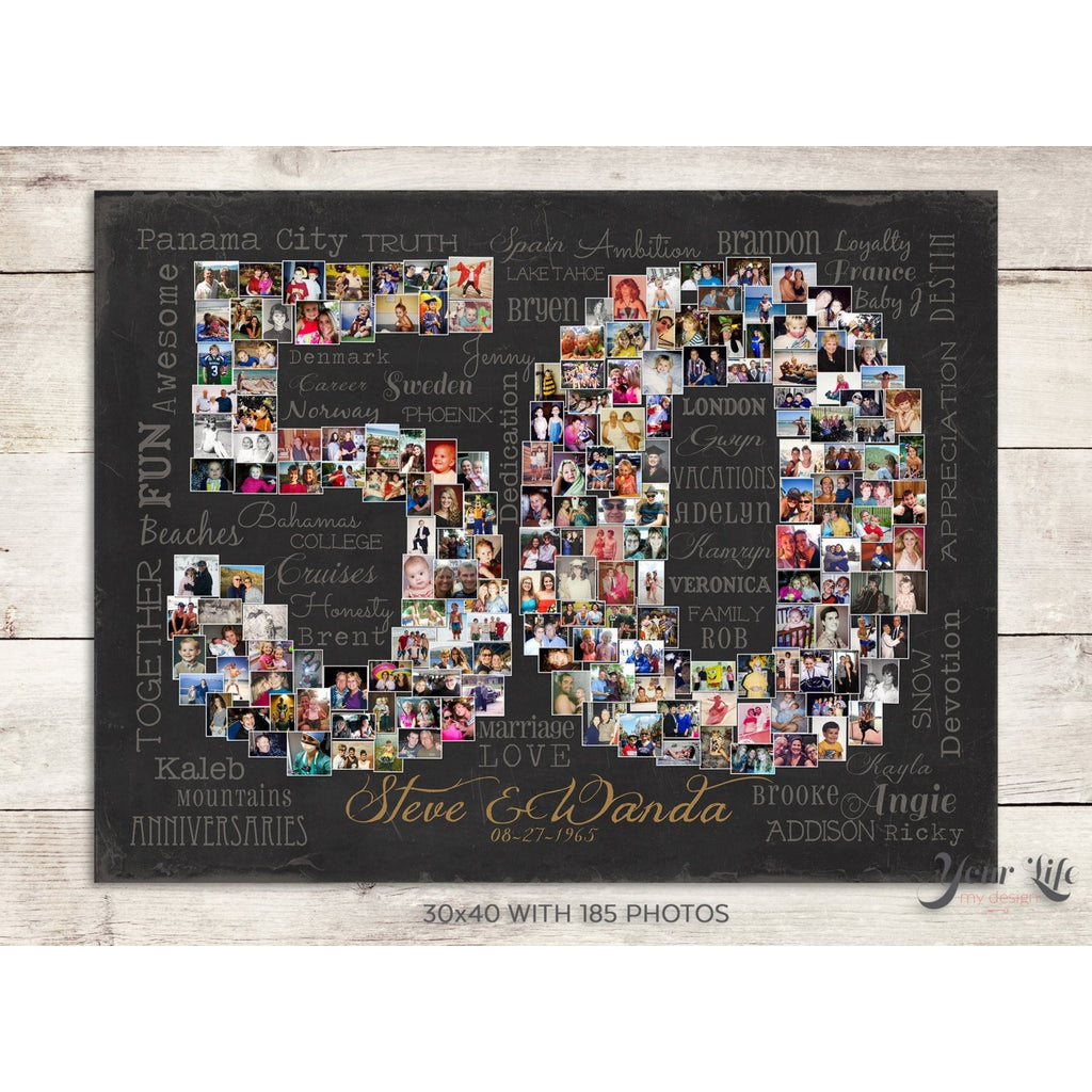 50th Anniversary Photo Collage, 50 Shape Custom Photo Canvas Prints