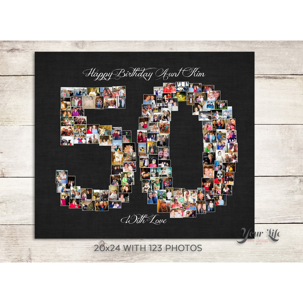 50th Anniversary Photo Collage, 50 Shape Custom Photo Canvas Prints