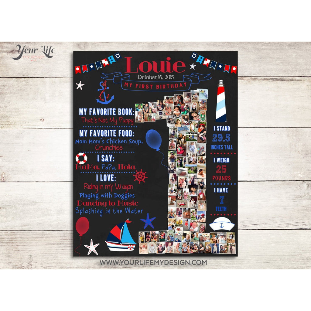 1st Birthday Photo Collage - Nautical Sailing Party, Red