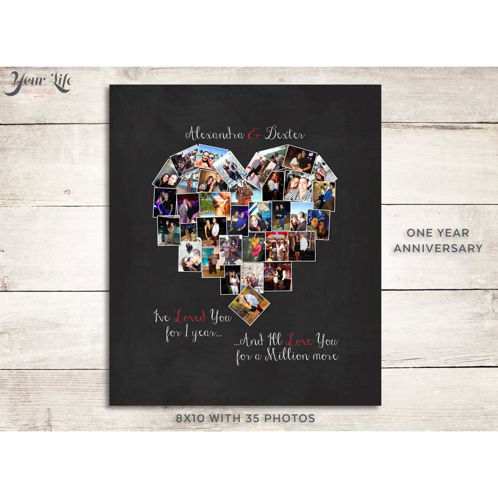 One Year Anniversary Heart Photo Collage, Heart Shape Custom Photo Canvas Prints