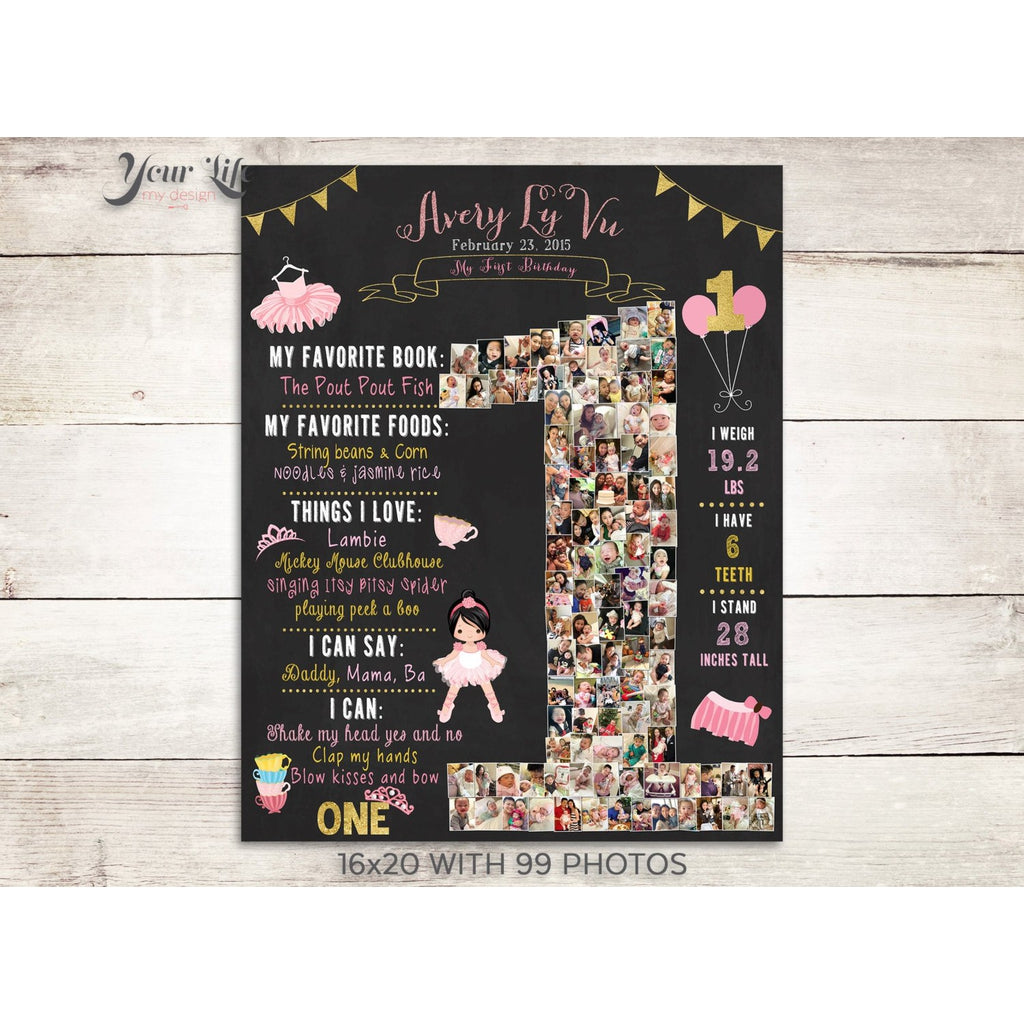 1st Birthday Photo CollageTutus - Tiaras, Teacups, Ballerina Party