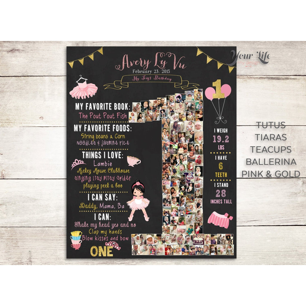 1st Birthday Photo CollageTutus - Tiaras, Teacups, Ballerina Party