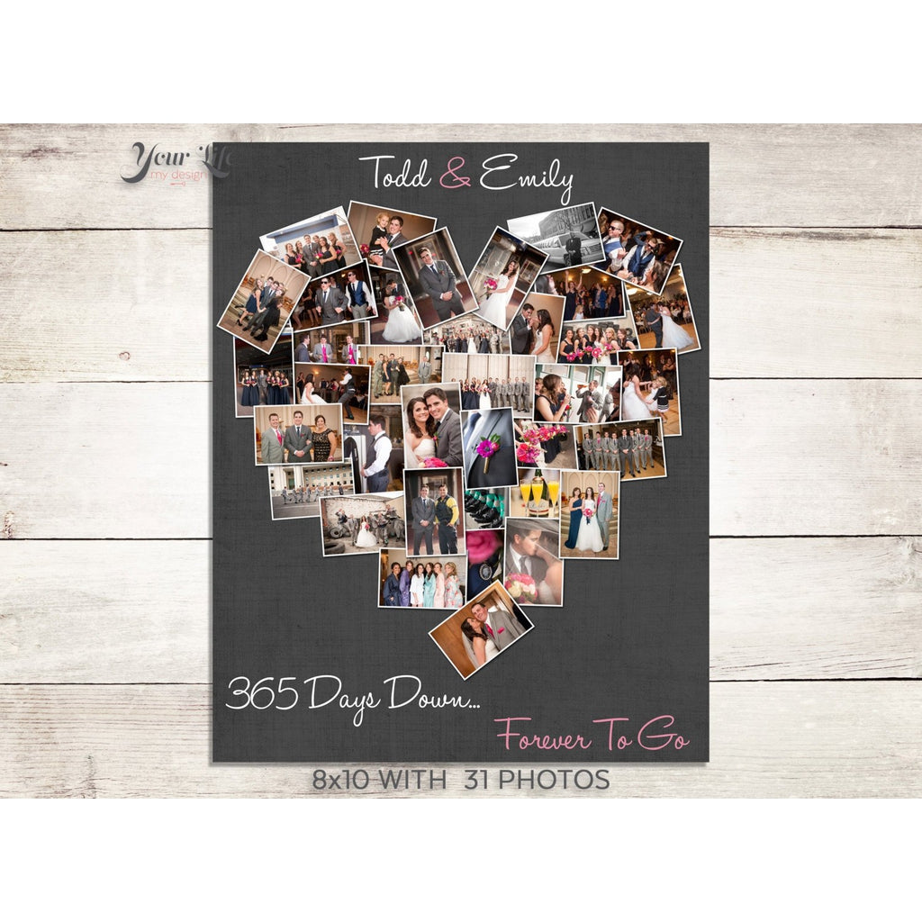 Mr. &amp; Mrs. First Anniversary Gift Photo Collage with Glitter