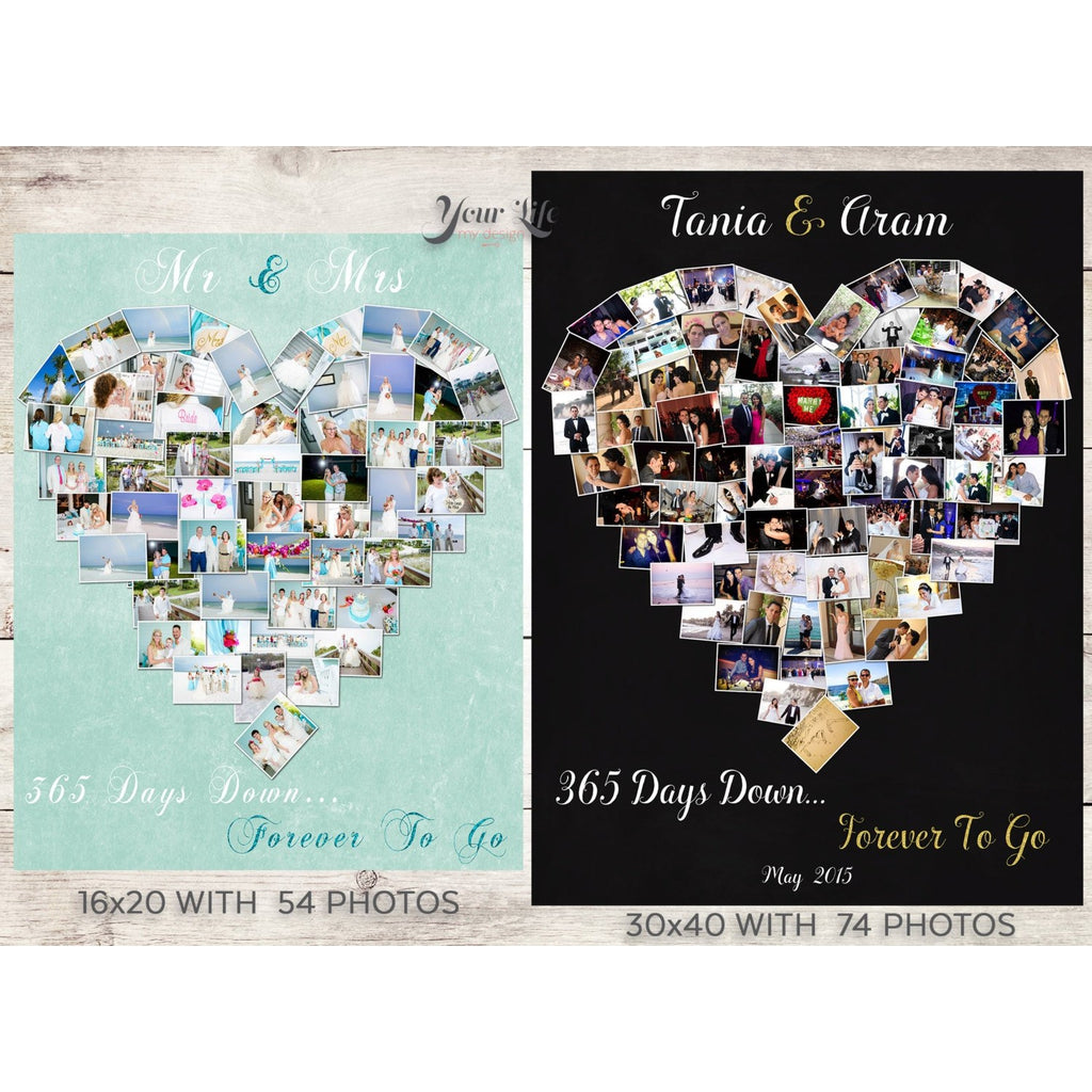Mr. &amp; Mrs. First Anniversary Gift Photo Collage with Glitter
