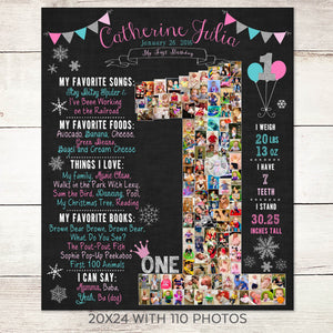 Winter Onederland 1st Birthday Photo Collage- Pink, Teal, Silver