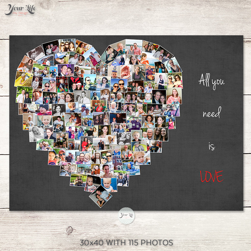 Beatles Quote, Heart Photo Collage