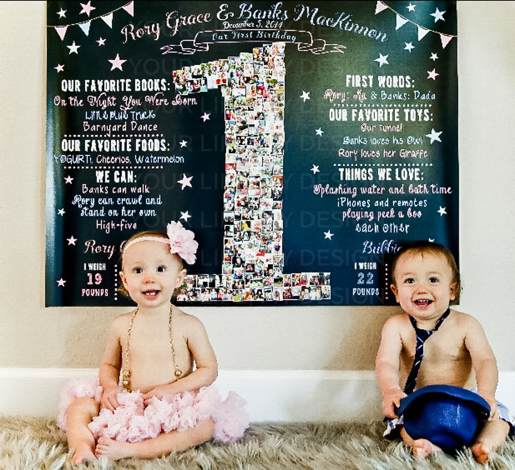 Twins 1st Birthday Photo Collage - Twinkle Little Star Party