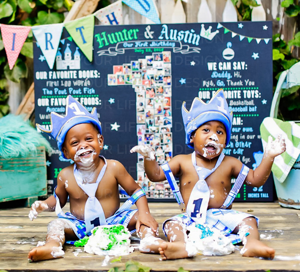 Twins - Tutus and Bowties, Blue &amp; Pink, 1st Birthday Photo Collage