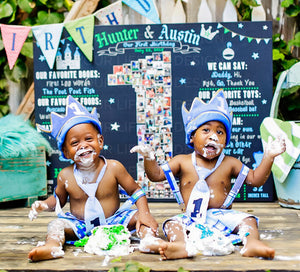 Twins - Tutus and Bowties, Blue & Pink, 1st Birthday Photo Collage