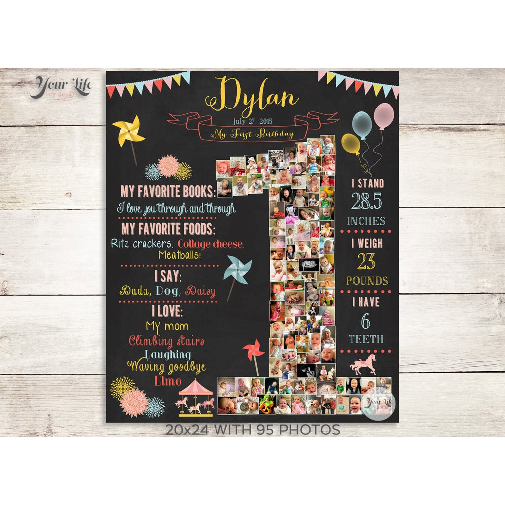 1st Birthday Photo Collage - Carnival &amp; Pinwheels Party