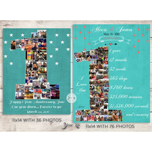 1st Anniversary, Number "1" with 'Hanging Stars' Photo Collage