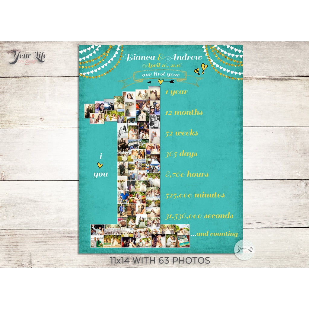 1st Anniversary, Number '1' with 'Strings of Hearts' Photo Collage
