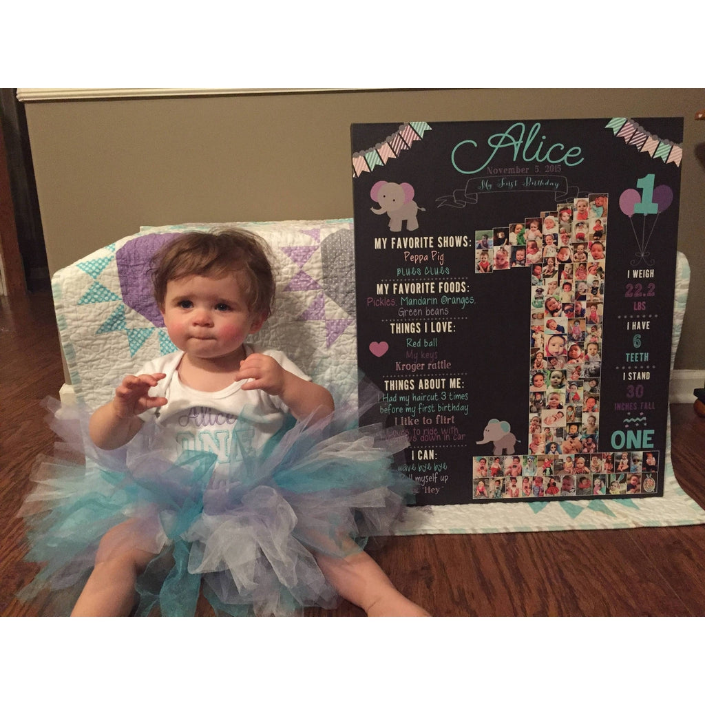 Twins- First Year Milestone Board - Tutus and Bowties - Black, White, Pink