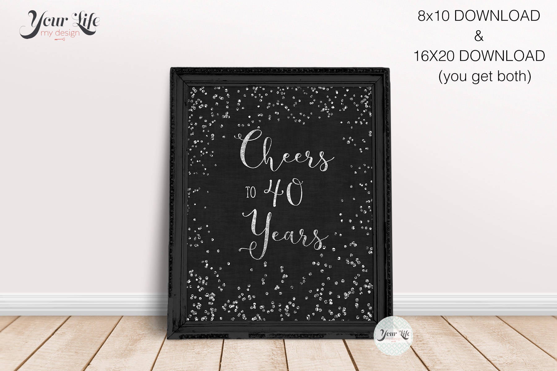 Cheers to 40 Years Printable, SILVER Party Decor, 40th Anniversary Dec for Cheers To 40 Years Free Printables