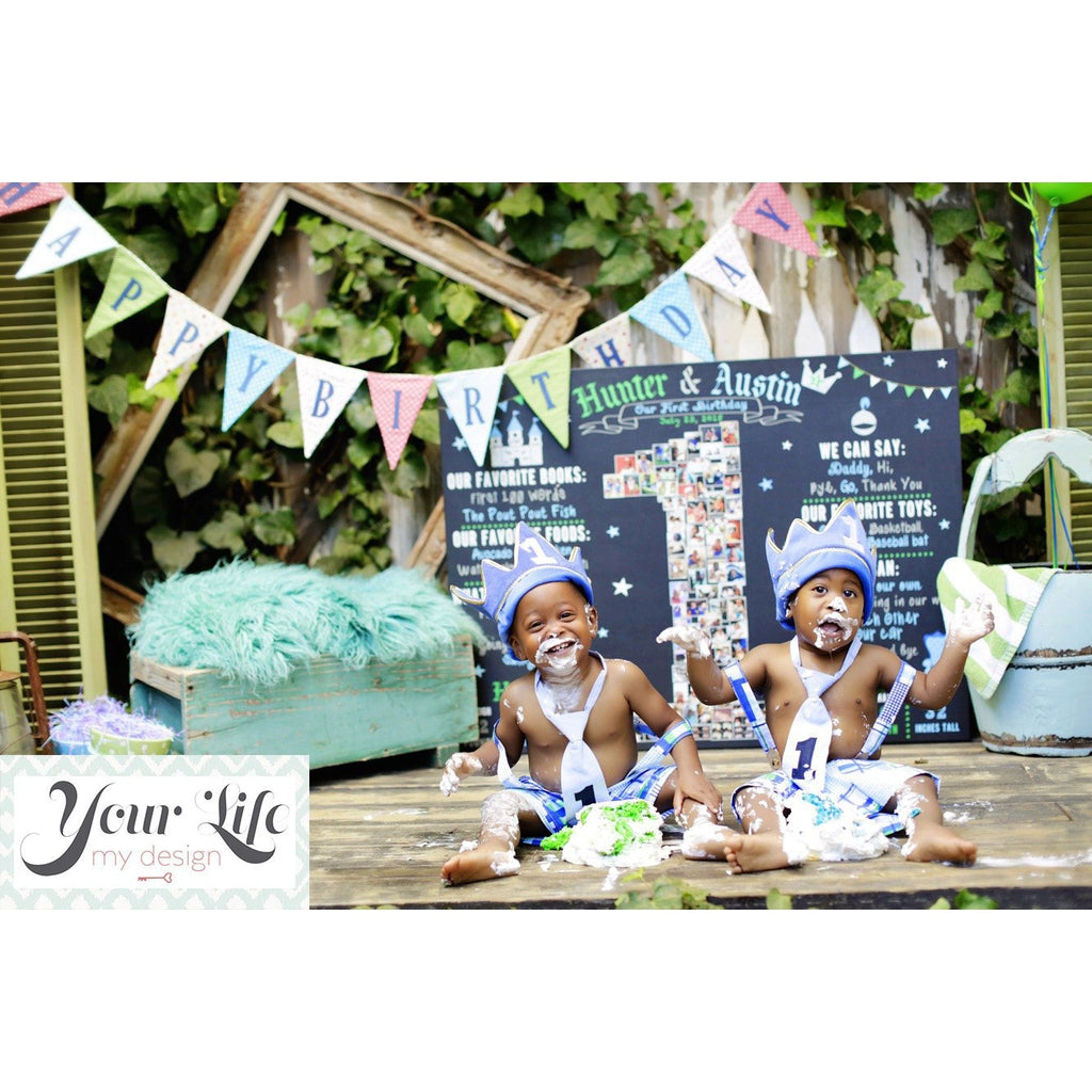 Twins- First Year Milestone Board - Tutus and Bowties - Black, White, Pink