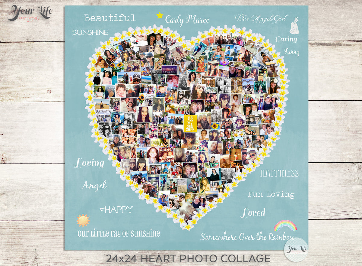 Heart Frangipani Photo Collage, Heart Shape Custom Photo Canvas Prints
