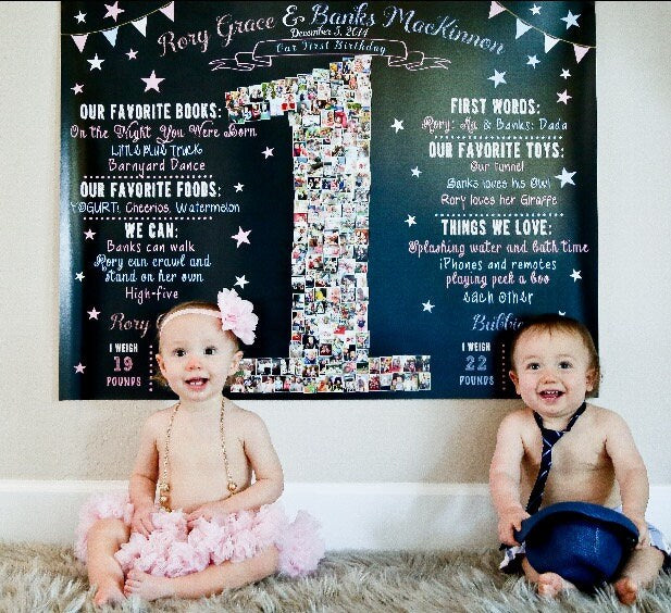 Twins 1st Birthday Photo Collage - Monster Theme Photo Collage