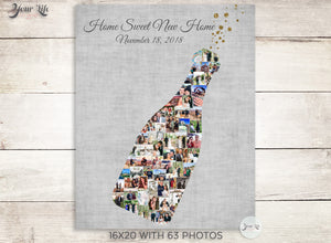 CHAMPAGNE BOTTLE - Housewarming Gift,  Photo Collage for Friends, Personalized Photo Collage