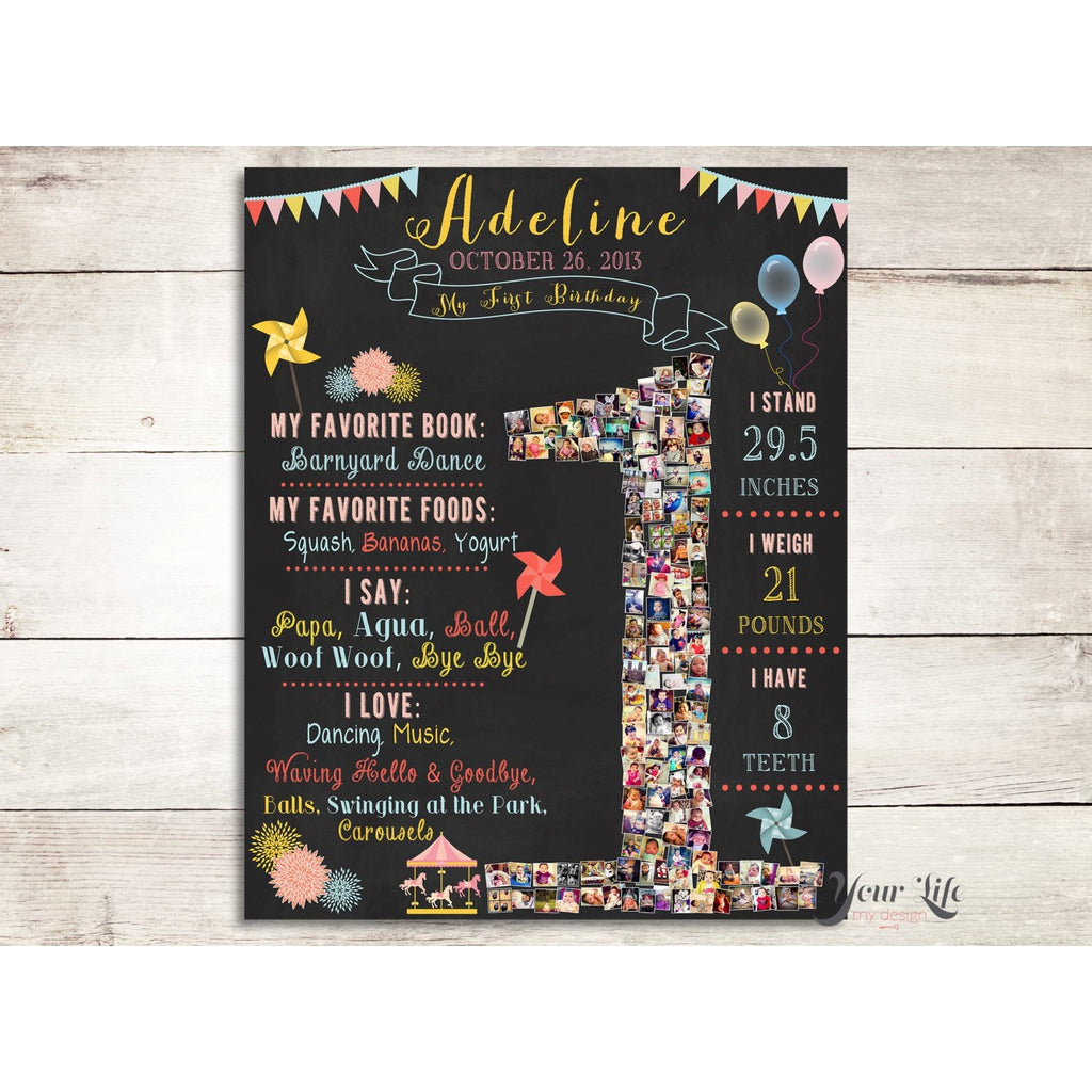 1st Birthday Photo Collage - Carnival & Pinwheels Party