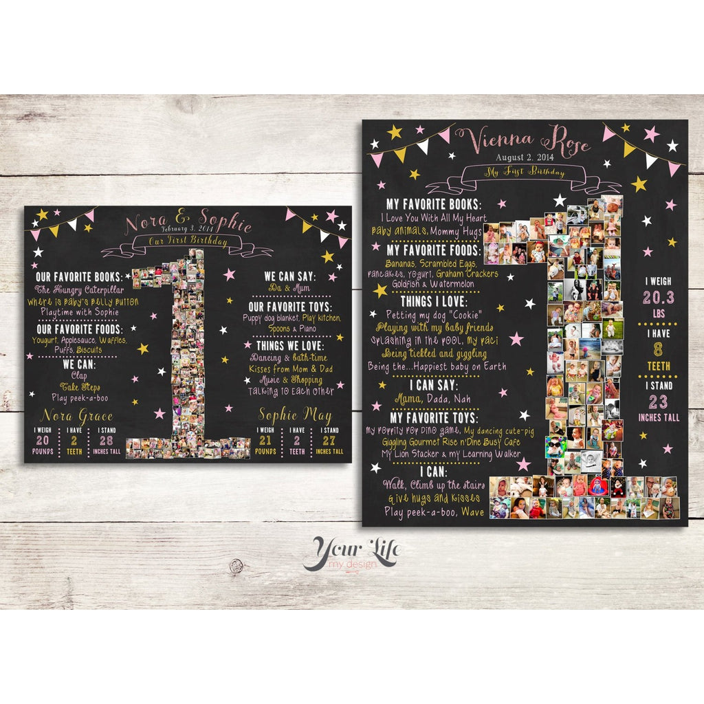 Twins 1st Birthday Photo Collage - Twinkle Little Star Party