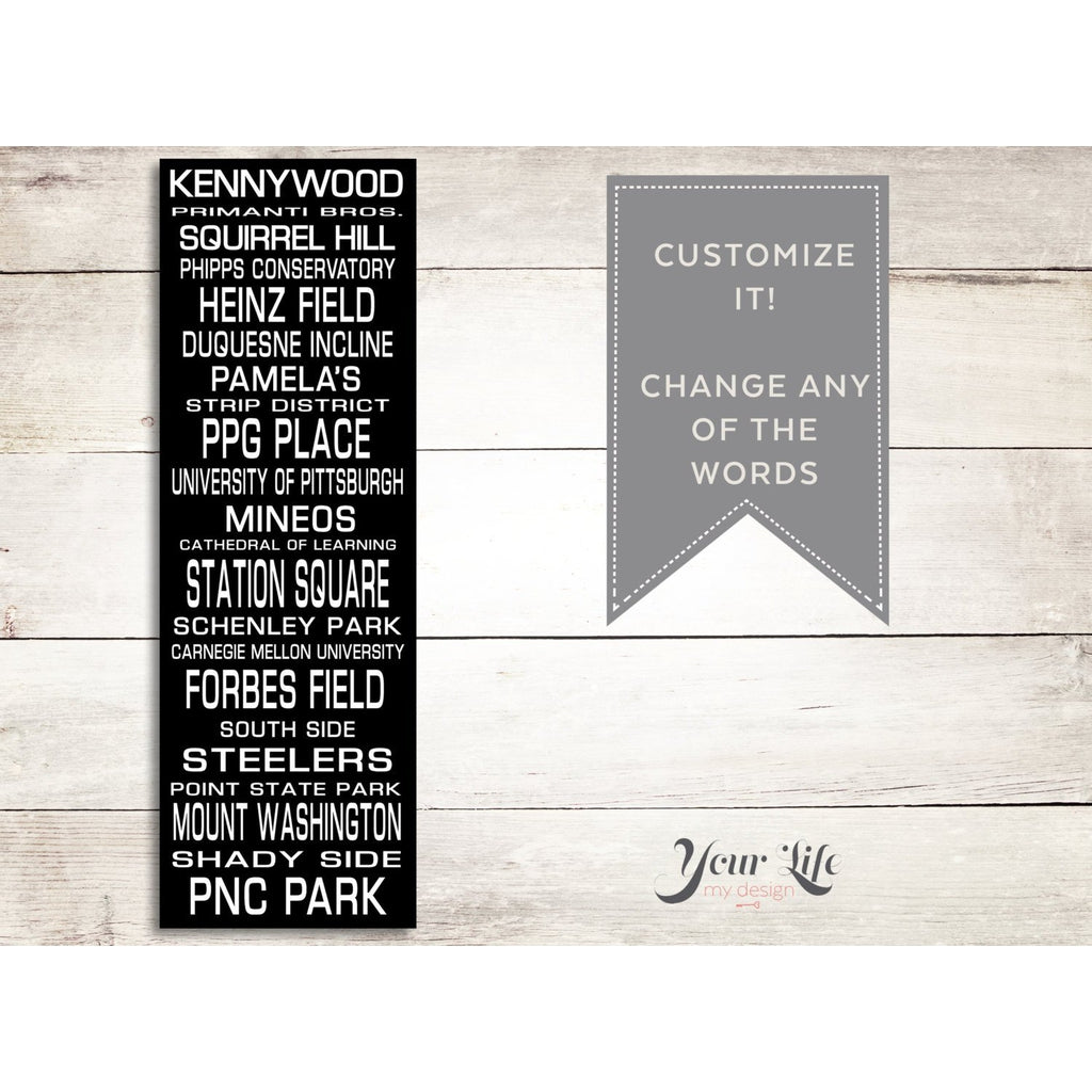 Pittsburgh Subway Art - Bus Scroll - Pittsburgh Art, Pittsburgh City Print, Canvas Gallery Wrap - 12x36